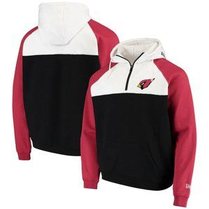Men's New Era Arizona Cardinals Black/White Quarter-Zip Hoodie Jacket 3XL